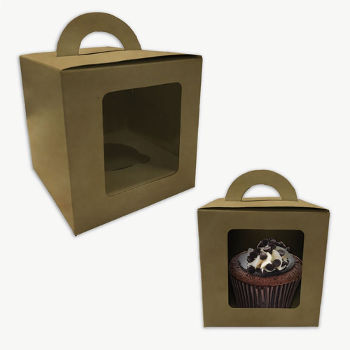 Cajas Para Cupcake Individual Kraft C/ Visor Y Cuna Pack X50