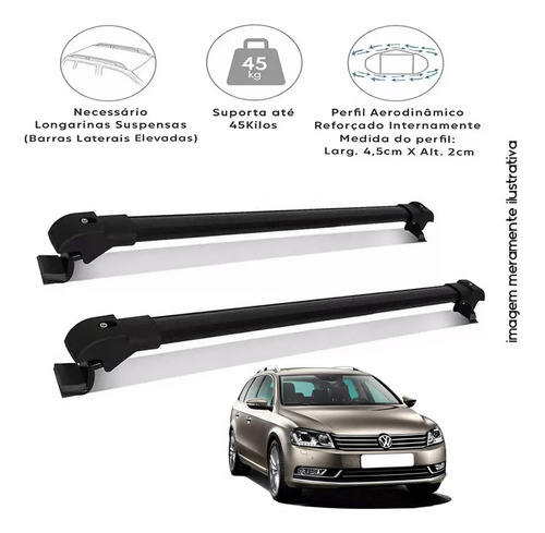 Rack De Teto Travessa Slim Vw Jetta Variant Preto 45kg