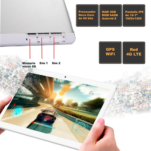 Imagen 2 de 5 de Tablet Vak 101 Decacore 10 64gb 2 Sims 4g Android 8mp Turbo