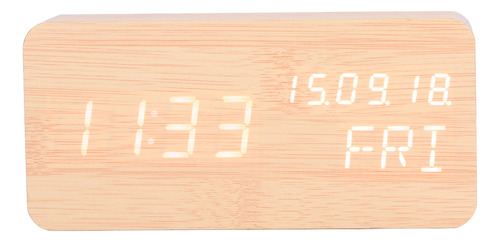 Reloj Despertador Led Digital De Madera Con Control De Sonid