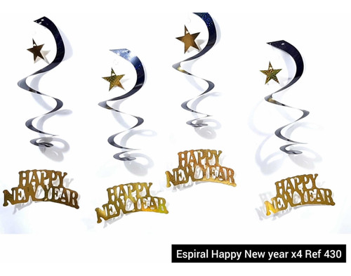 Espiral Happy New Year X 4 Navidad Año Nuevo