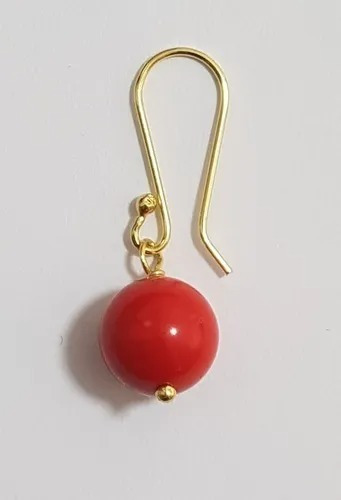 Aros Coral Rojo 10mm Anzuelo En Plata 925 Sellada Oro 18k 