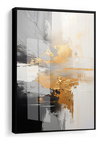 Quadro Decorativo Abstrato Gold Cinza Hall Com Moldura Vidro