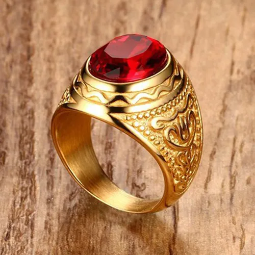 Anillo de oro hombre con piedra roja sale
