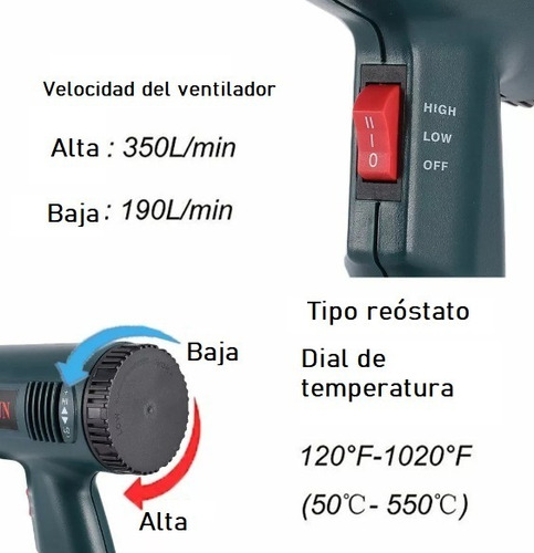 Pistola De Calor Industrial 1800w. 2 Temperaturas 50°- 550°c