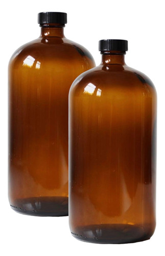 Botella Boston Vidrio Ámbar Ideal Para Kombucha 1 Litro 2 Pz