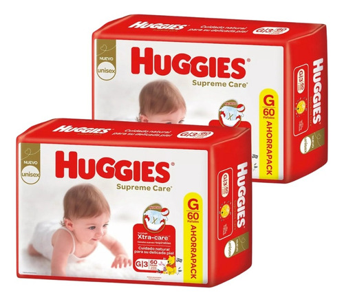 2un Pañales Huggies Supreme Care Unisex  G 60 u