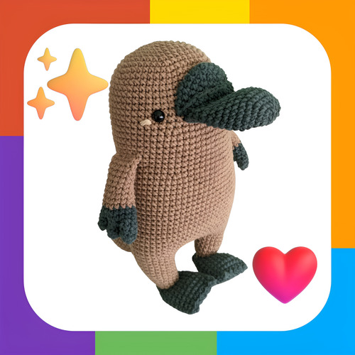 Muñeco De Apego Ornitorrinco Amigurumi Artesanal Crochet Marrón