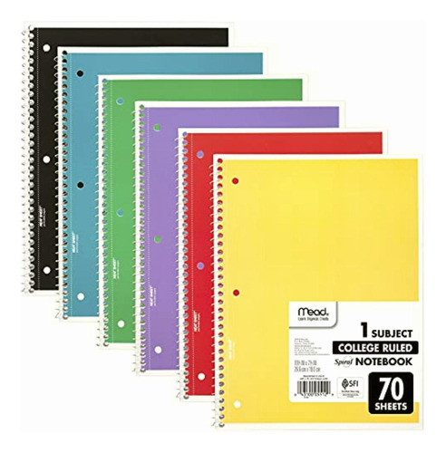 Mead Spiral Notebooks, 1 Subject, College Ruled Paper, 70