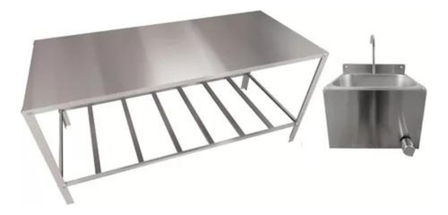 Mesa De Inox Com Pia De Inox Acionamento Joelho Multiuso 