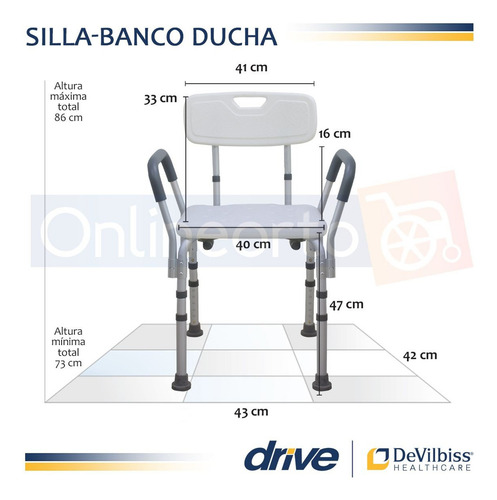 Silla Ducha Brazos Banco Ajustable Respaldo Antiderrapante