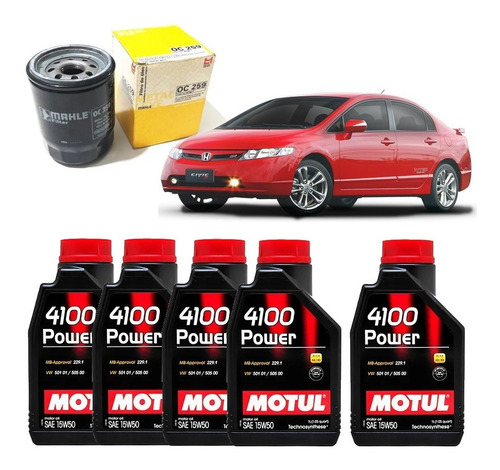 Kit Troca De Oleo Civic Si 2.0 Motul 4100 15w50 + Oc259