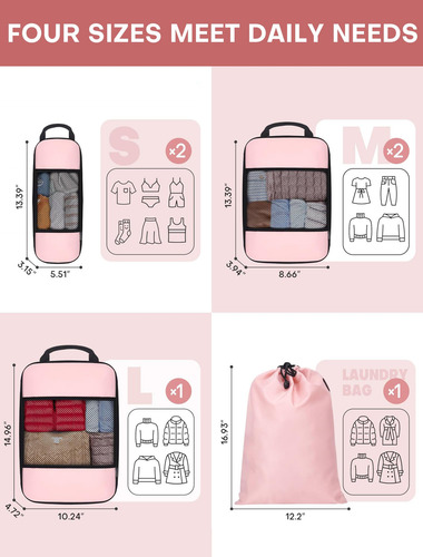 Travel Packing Cubes Sdgfui 6 Pcs Set Lightweight Pink
