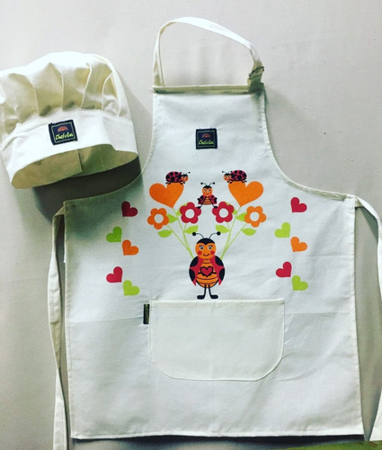 Delantal Y Gorro Cheef Infantil Estampa ALG Niños Sun Orange