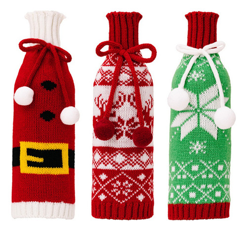 Xc 3 Fundas Navideñas Para Botellas De Vino, Decoración,