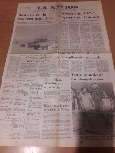 Tapa Diario La Nación 21 9 1980 Asesinato Somoza Davis Tenis