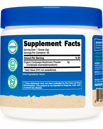 Polvo De Cordyceps Nutricost, 100 G, Orgánico, Sin Transgéni
