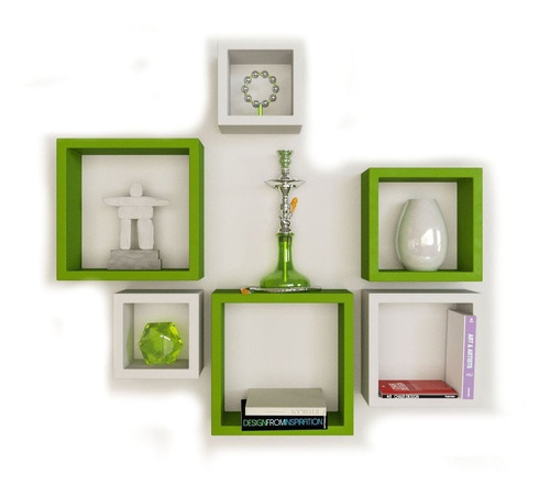 Nicho Decorativo Mdf Kit 6 Unidades - Cor Verde E Branco