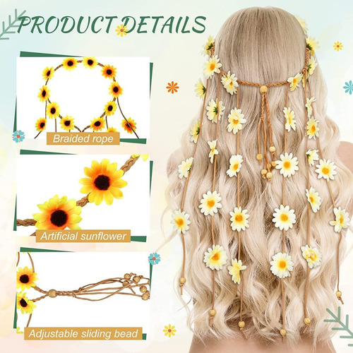 Diadema Tocado Guirnalda Floral Hippie Bohemia Boda Set 4pz