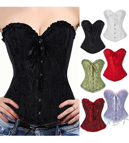 Mujer Satén Deshuesado Corsé Overbust Gótico Bustier Top