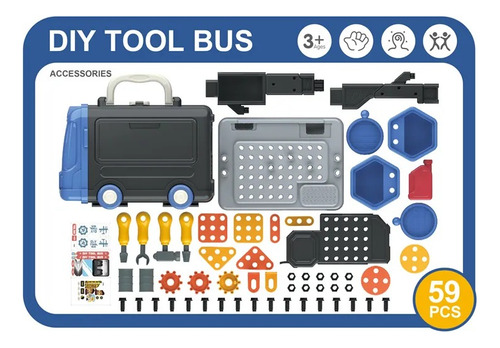 Imagen 2 de 4 de Juguete Juego De Rol Bus De Herramientas 59 Piezas