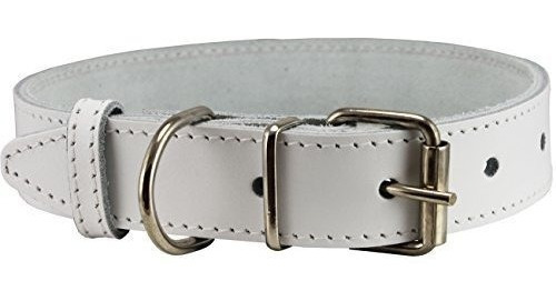 Collar De Perro De Cuero Genuino Blanco 4 Tamaños