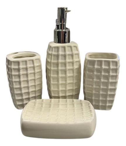 Set X4 Pzs Para Baño Ceramica Dispenser Jabon Vaso Jabonera 