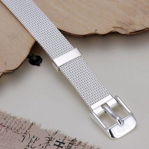 V Pulsera Estilo Cinturon Plateada Baño Plata / Todojoyas