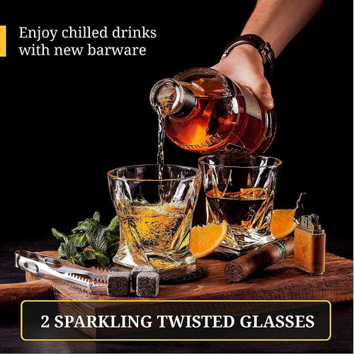 Juego De 2 Vasos De Whisky, Piedras De Whisky Bourbon, Pinza Color Marrón