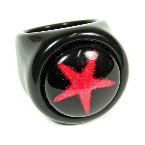 Anillos - Rojo Estrella De Mar Negro Anillo Tamaño 6