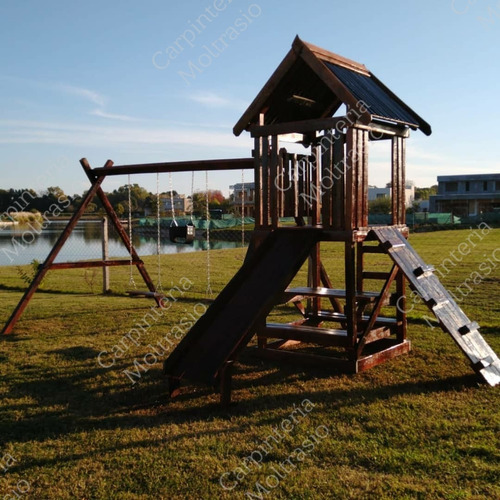 Mangrullo De Madera Para Jardin Con Tobogan Y Hamacas