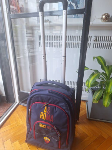 Mochila Escolar Original As Roma Con Ruedas.importada. Azul Liso (Usado)