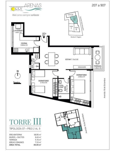 Apto De 2 Dormitorios, 2 Baños, Terraza, Cocina Definida.