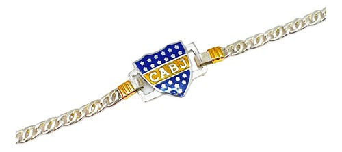 Pulsera Con Dije Boca Juniors Escudo Plata 925 Y Oro A3c