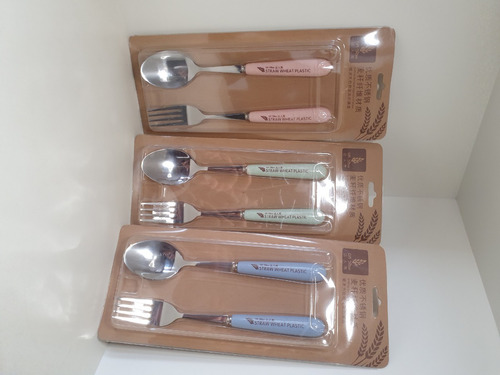 Set Cubiertos Cuchara Y Tenedor Mango Ecologico