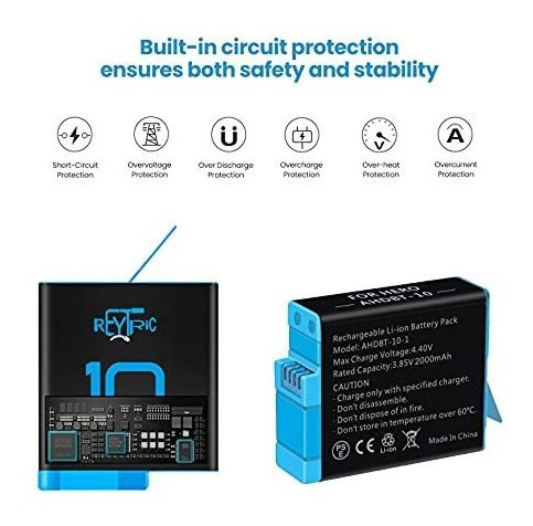 Imagen 5 de 6 de Baterias Para Gopro Hero 10 Black - Pack 2 + Cargador Usb.