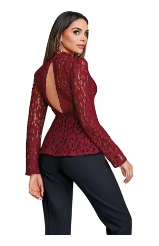 Blusa de encaje color vino new arrivals