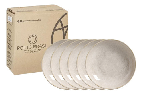 Kit C/6 Prato Fundo Porto Brasil Coleção Professionals Bio Cor Latte