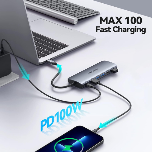 Hub Usb C, Acodot 9 En 1 Usb C A 4k @60hz Hdmi Multipuert...