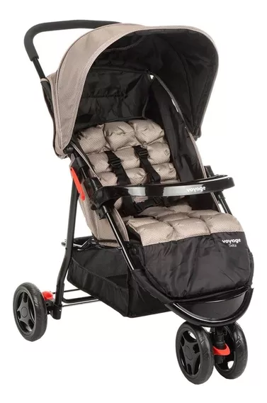 Carrinho de bebê 3 rodas Voyage Delta bege-grid com chassi de cor preto