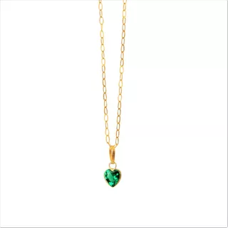 Cordão Feminino Bailarina Ouro 18k 750 45cm Pingente Coração Cor Coração Verde