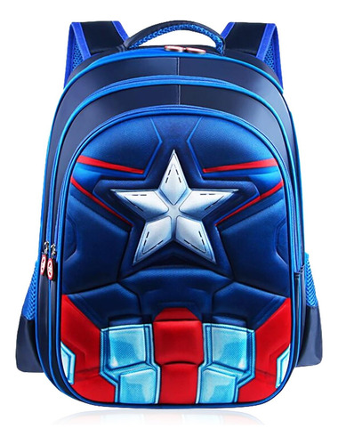 Mochila Kinder Escolar Capitan America Bolsa Infantil Preescolar Para Niño Niña Estudiante Color Azul Diseño De La Tela Tela Oxford Impermeable