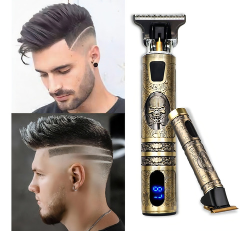 Maquina De Cortar Cabelo E Barbear Visor Lcd Led Metal Retrô Cor Dourado 127/220V