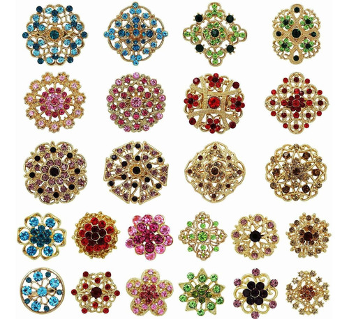 24 Broche Flor Cristal Multicolor Para Dama Hebilla Kit