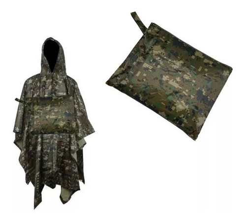 Poncho Impermeable 100%waterproof Capa+bolso Pixelado