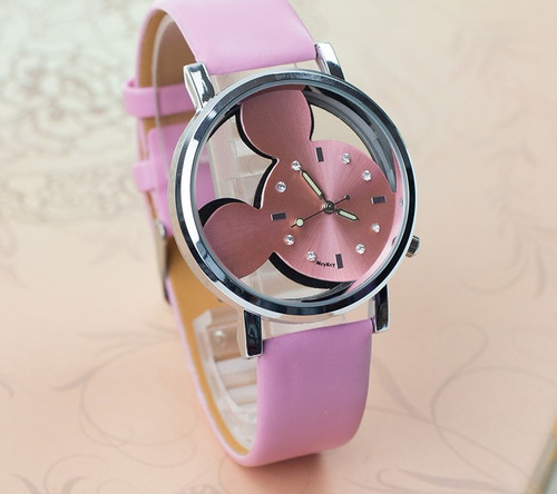 Relógio Mickey Vazado Rg007f Pulseira Rosa Promoção!!!