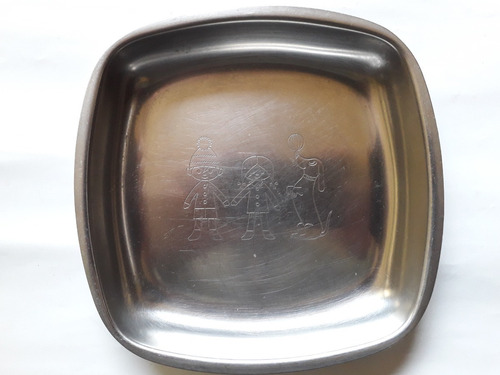 Antiguo Bowl Plato Acero Inox Bebe Niña Niño Perro 16x2,5cm