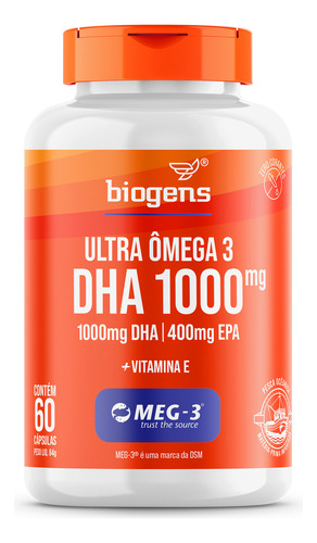 Omega 3 Dha 1000mg Epa 400mg Cert. Mag-3 60 Cápsulas Biogens Sabor Sem sabor