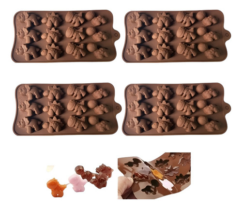 Pack X4 Moldes De Chocolate Dino Molde Chocolate Dinosaurios Insumos Reposteria Silicona Pasteleriacl Marron