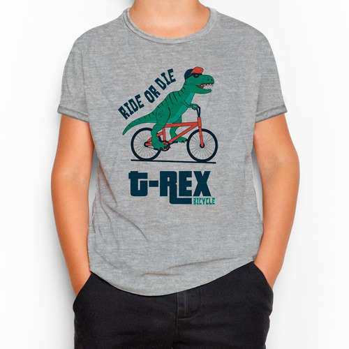 Remera Niño Niña Unisex- T Rex En Bicicleta - Dinosaurio